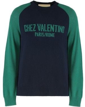 Valentino Logo Intarsia Crewneck Sweater - Green