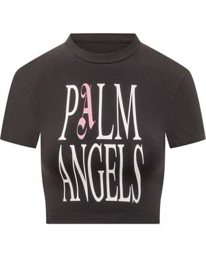 Palm Angels Logo Printed Cropped T-Shirt - Black
