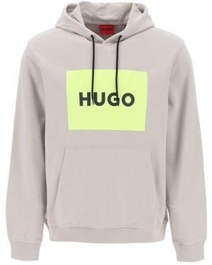 BOSS Logo Printed Drawstring Hoodie - Grey