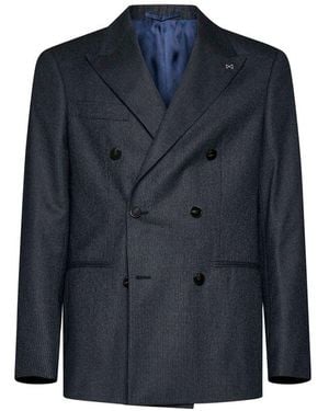 D4.0 Double-Breasted Blazer Jacket - Blue