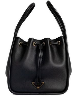 Prada Triangle-Logo Drawstring Bucket Bag - Black