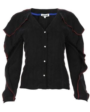 Koche V-Neck Buttoned Blouse - Black