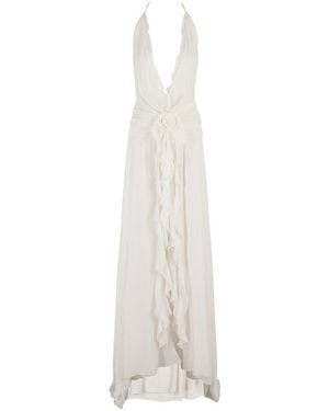 Blumarine Georgette Dress With Draped Waist - White