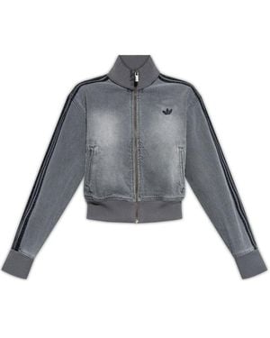 adidas Originals High-Neck Zipped Denim Jacket - Gray