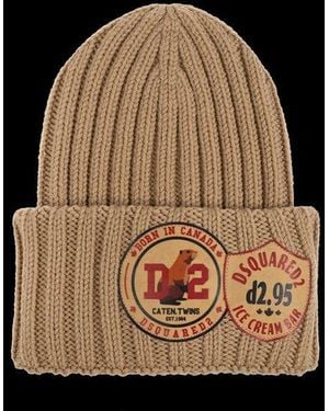 DSquared² Logo Patch Knitted Beanie - Black