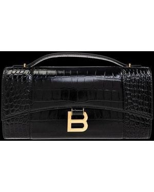 Balenciaga Hourglass Pochette Embossed Top Handle Bag - Black