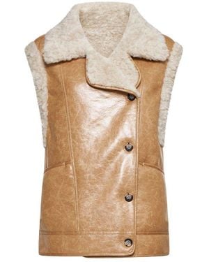 Urbancode Shearling Collar Vest Coat - Natural