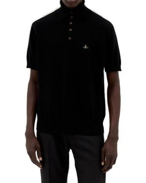 Vivienne Westwood Logo Embroidered Knitted Alex Polo Shirt - Black