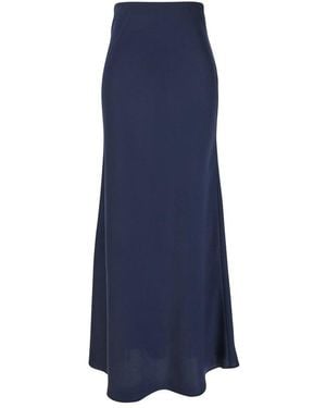 Plain Long Skirt With Ruffle Hem Detail - Blue