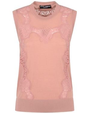 Dolce & Gabbana Lace Detailed Knitted Vest - Pink
