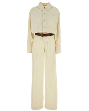 Saint Laurent Ivory Stretch Cotton Blend Oversize Jumpsuit - White