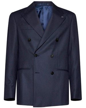 D4.0 Double-Breasted Blazer Jacket - Blue