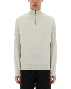 Belstaff Half-Zip Logo-Patch Jumper - White