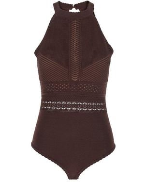 Twinset Top With Knitted Pattern And Back Cutout - Brown