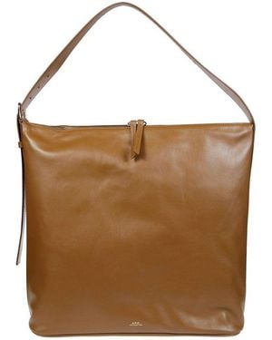 A.P.C. Logo Printed Zipped Tote Bag - Brown