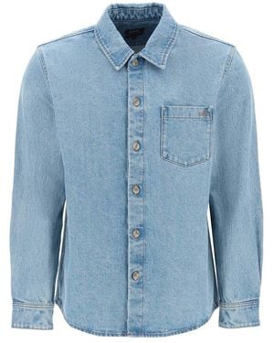 A.P.C. Vittorio Brodée Poitrine Denim Overshirt - Blue