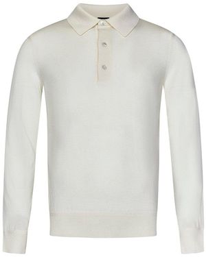 Tom Ford Long-Sleeved Silk And Cashmere Polo Shirt - White