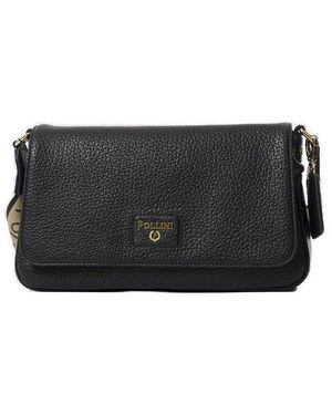 Pollini Logo Plaque Foldover-Top Shoulder Bag - Black