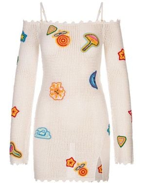 CASABLANCA Slit Detailed Knitted Mini Dress - White