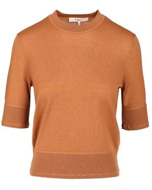 Chloé Short-Sleeved Knitted Top - Orange
