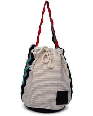 Jil Sander Logo Patch Drawstring Shoulder Bag - Natural