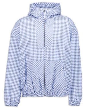 Marni Checked Seersucker Hooded Jacket - Blue
