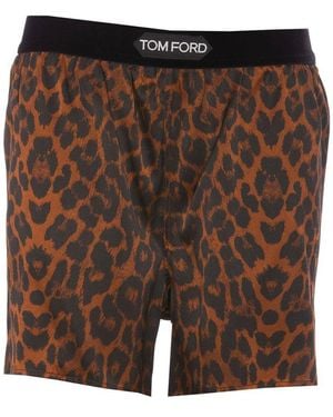 Tom Ford Leopard-Print Logo Waistband Shorts - Brown