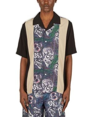 Pam Skulls Short Sleeved Bowling Shirt - Black