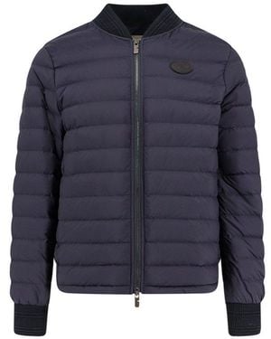 Burberry Logo Patch Quilted Down Jacket - Blue