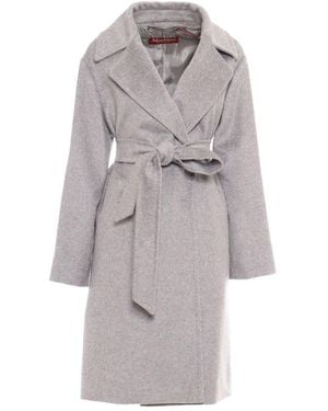 Max Mara Belted Long-sleeved Coat - Grey