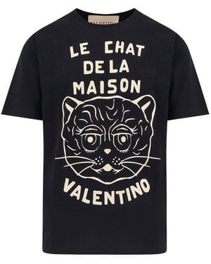 Valentino Logo Printed Crewneck T-Shirt - Black