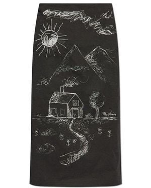 Moschino Graphic Printed Slit Detailed Skirt - Black