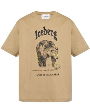 Iceberg Logo Printed Crewneck T-Shirt - Natural