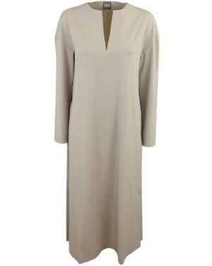 【送料&関税込】Max Mara Sansone V-neck Long-sleeved Dress Max Mara Sansone V-Neck Long-Sleeved Dress in Brown | Lyst