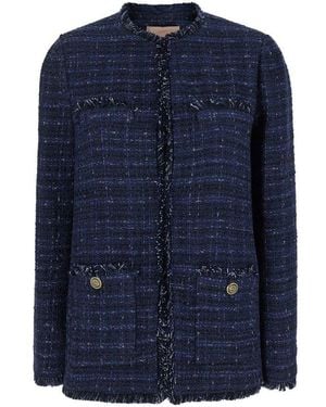 Twinset Logoed Buttons Bouclé Jacket - Blue