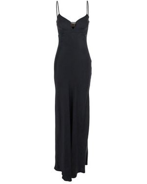 Twinset V-Neck Sleeveless Satin Slip Dress - Black