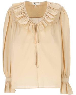 Chloé Gathered Ruffled Top - Natural