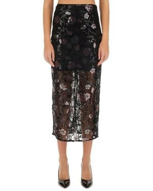 ROTATE BIRGER CHRISTENSEN Floral Embroidered Midi Skirt - Black