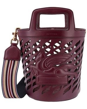 【関税&送料込】Etro Tyrian Purple Leather Bucket Bag Etro Bucket bags and bucket purses for Women | Online Sale