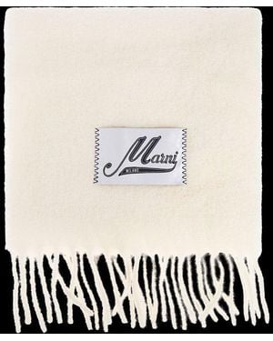 Marni Logo Patch Fringed-Edge Scarf - Black