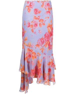 ANDAMANE Floral Print Ruffle Detailed Skirt - White