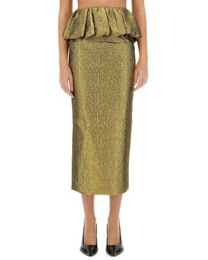 Self-Portrait Metallic Jacquard Midi Skirt - Green