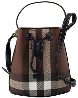 Burberry Mini Tb Checked Bucket Bag - Black