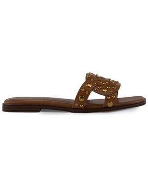 Twinset Studded Leather Slides - Brown