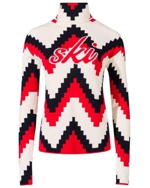 Perfect Moment Long-Sleeved Chevron Roll-Neck Jumper - Red