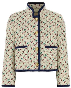 Valentino Cherrific-Jacquard Mock Neck Jacket - White