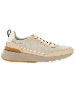 Brunello Cucinelli Logo Embossed Lace-Up Sneakers - Natural