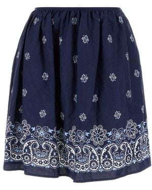 Miu Miu Pattern-Printed Poplin Skirt - Blue