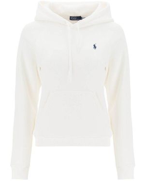 Polo Ralph Lauren Embroidered Logo Fleece Hoodie in White Lyst UK
