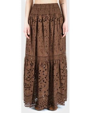 Ermanno Scervino Broderie Anglaise Maxi Skirt - Brown
